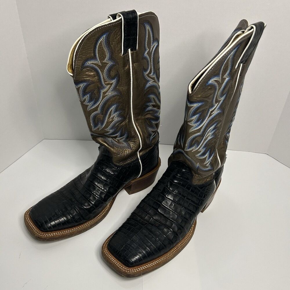 Justin 9607 Men's Exotic Western Boot w Vintage Belly Caiman Wide Square Toe 8D - Picture 2 of 13